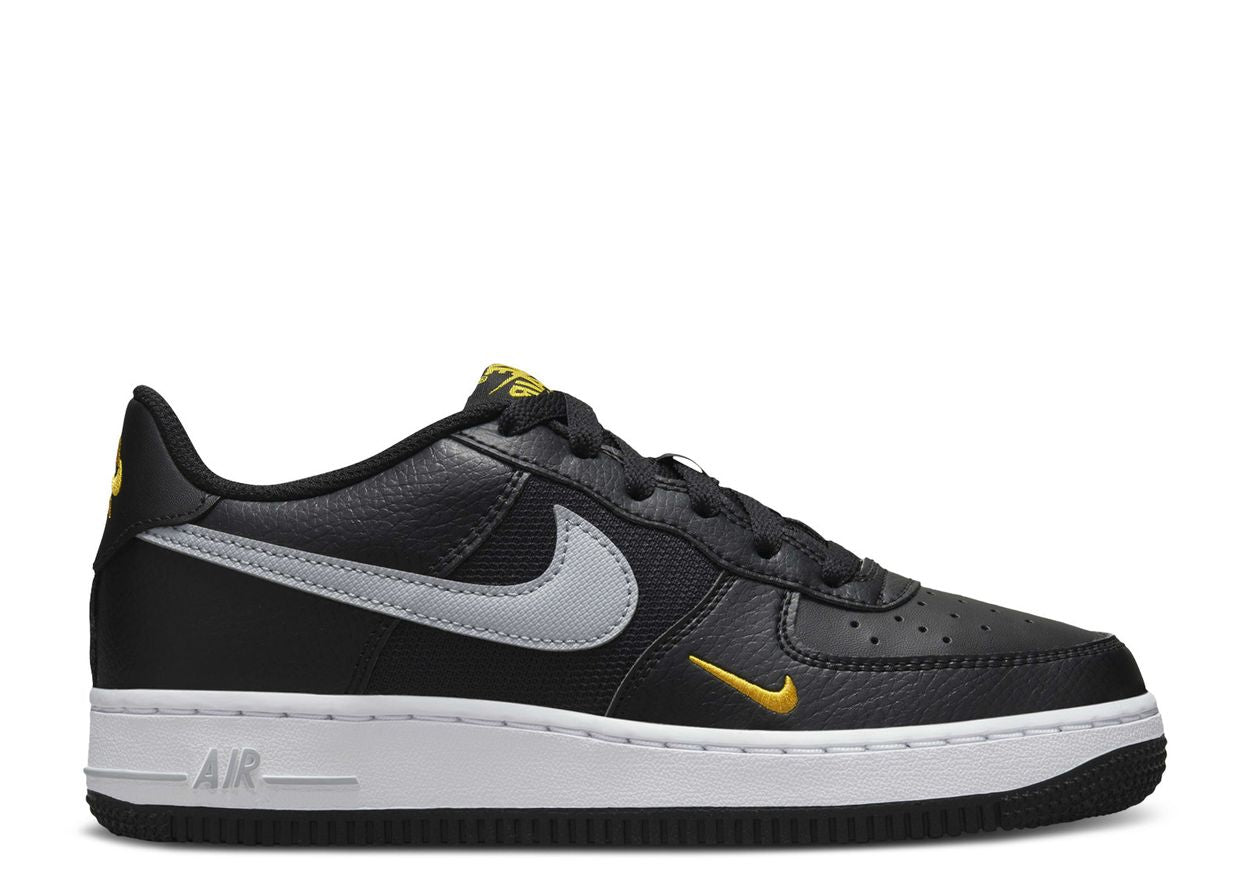 Nike Air Force 1 Low Black Wolf Grey Gold Mini Swoosh (GS)