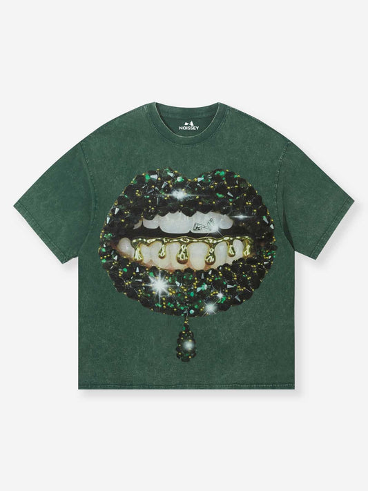 Noisey green gem lip wash print tee