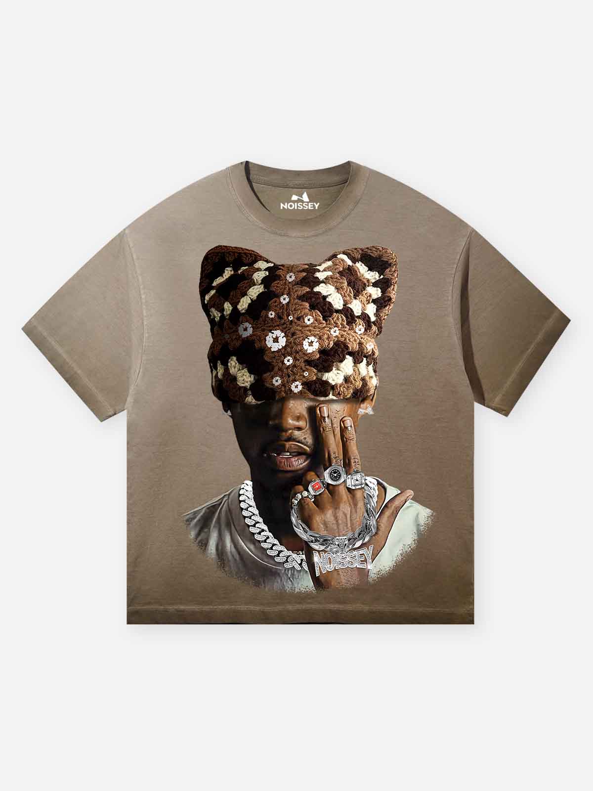 Noisey chocolate brown kitty cap gradient print tee