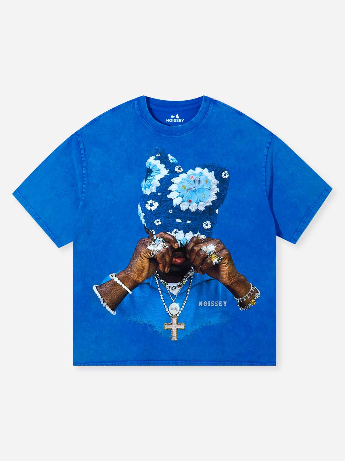 Noisey sapphire blue knit wash blue print tee
