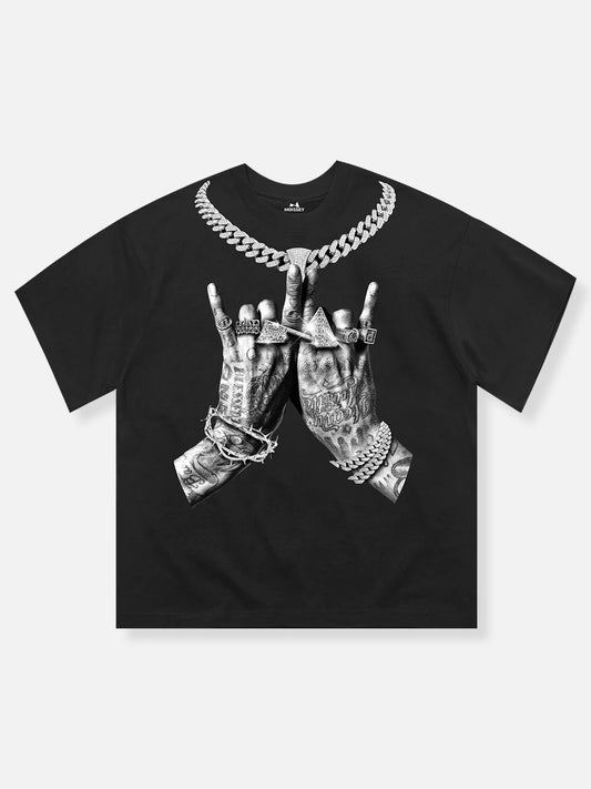 Noissey Gesture Diamond Necklace Black & White Print T-shirt