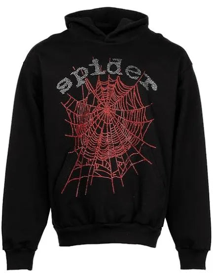 Sp5der OG Rhinestone Logo Hoodie Black