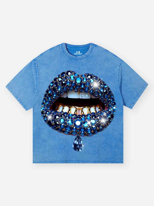 Sapphire Blue Diamond Lip Wash Print T-shirt
