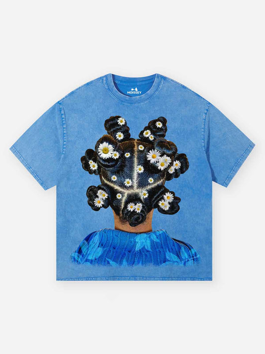 Summer Delight Daisy Blue Wash Print T-shirt