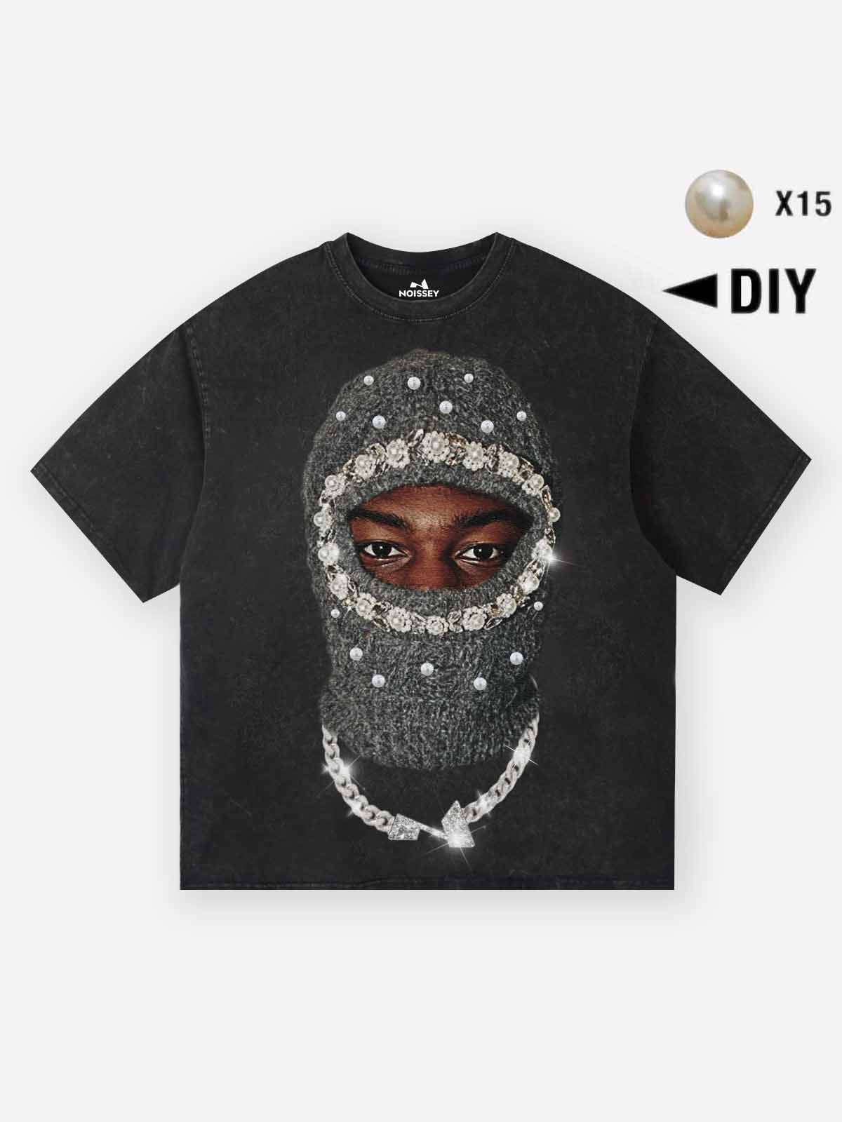 High Quality Diamond Pearl Balaclava Print 300g T-shirt