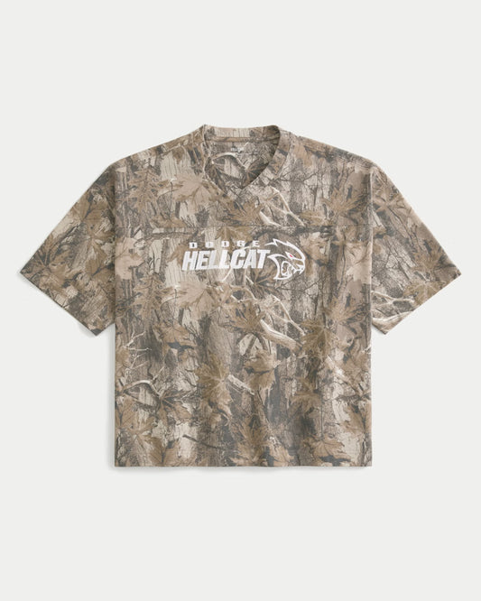Hollister Baggy Heavyweight Crop Dodge Graphic Camo Tee