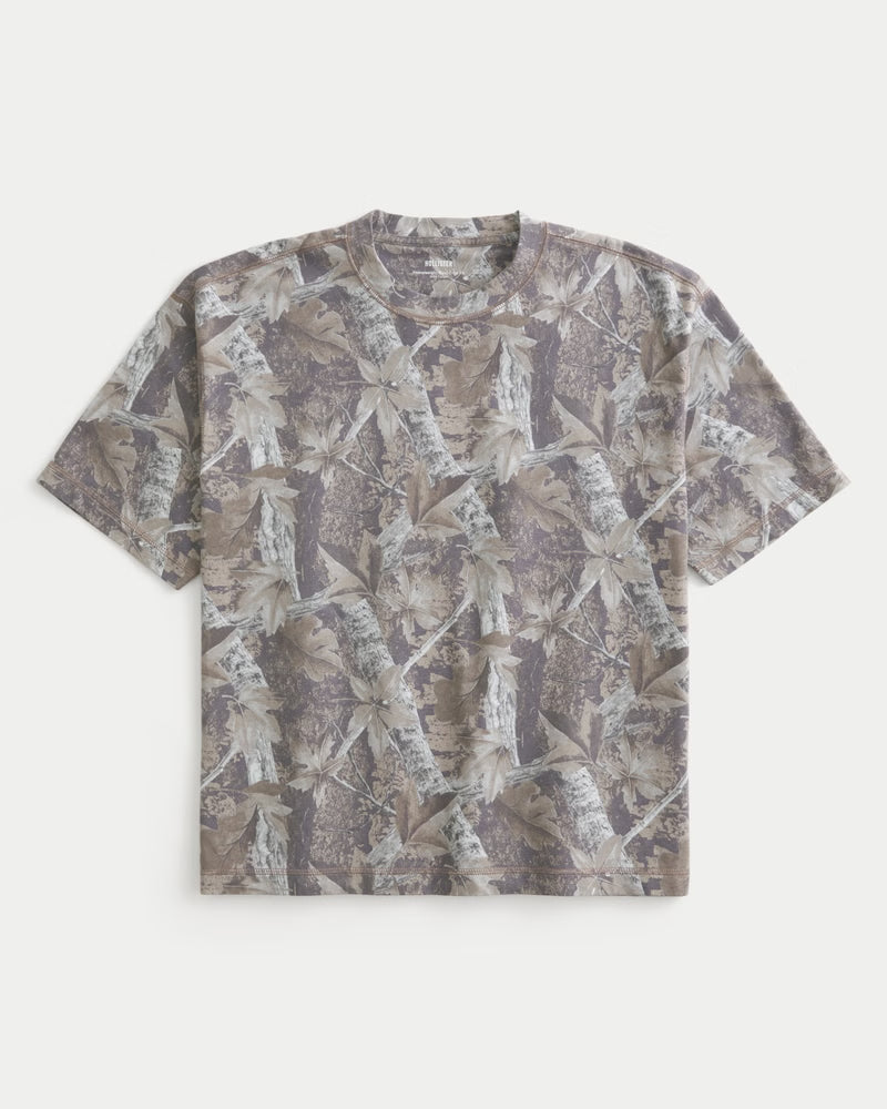 Hollister Boxy Crop Light Brown Camo Tee