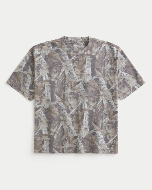 Hollister Boxy Crop Light Brown Camo Tee