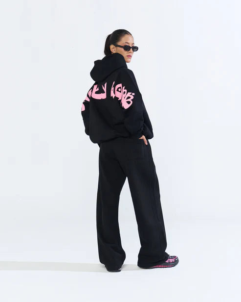 Ensemble sham signature set hoodie & jogger black pink