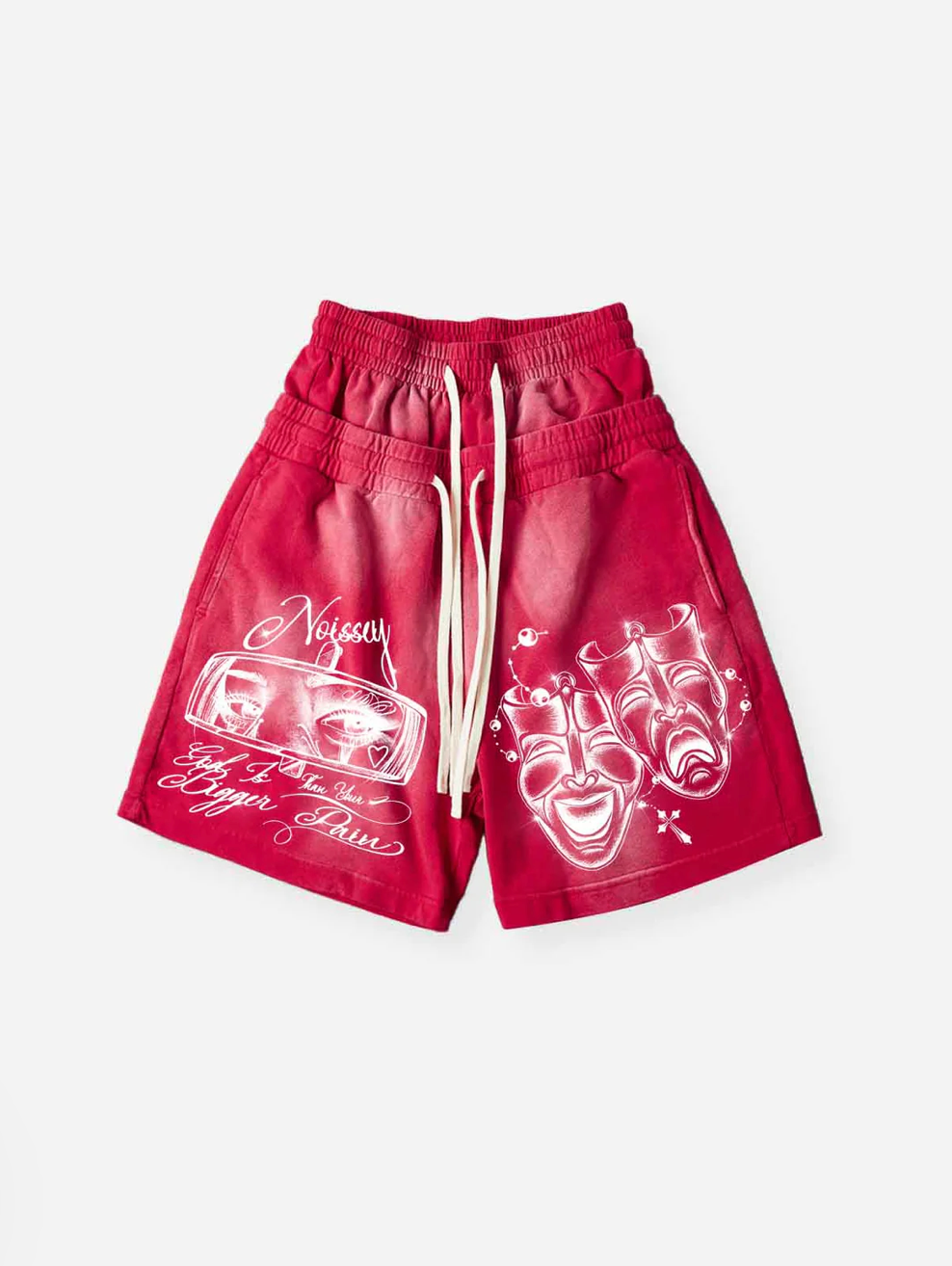 NOISSEY Drama Mask Double-Waist Gradient Crimson Shorts - Vintage Red