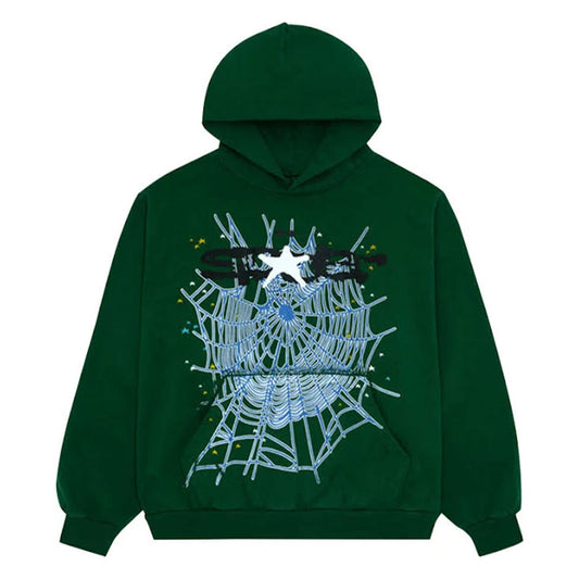 Sp5der Hoodie Pine Green Web logo