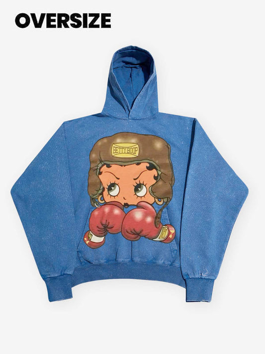 High quality Cartoon girl Boxing Print 425g Hoodie