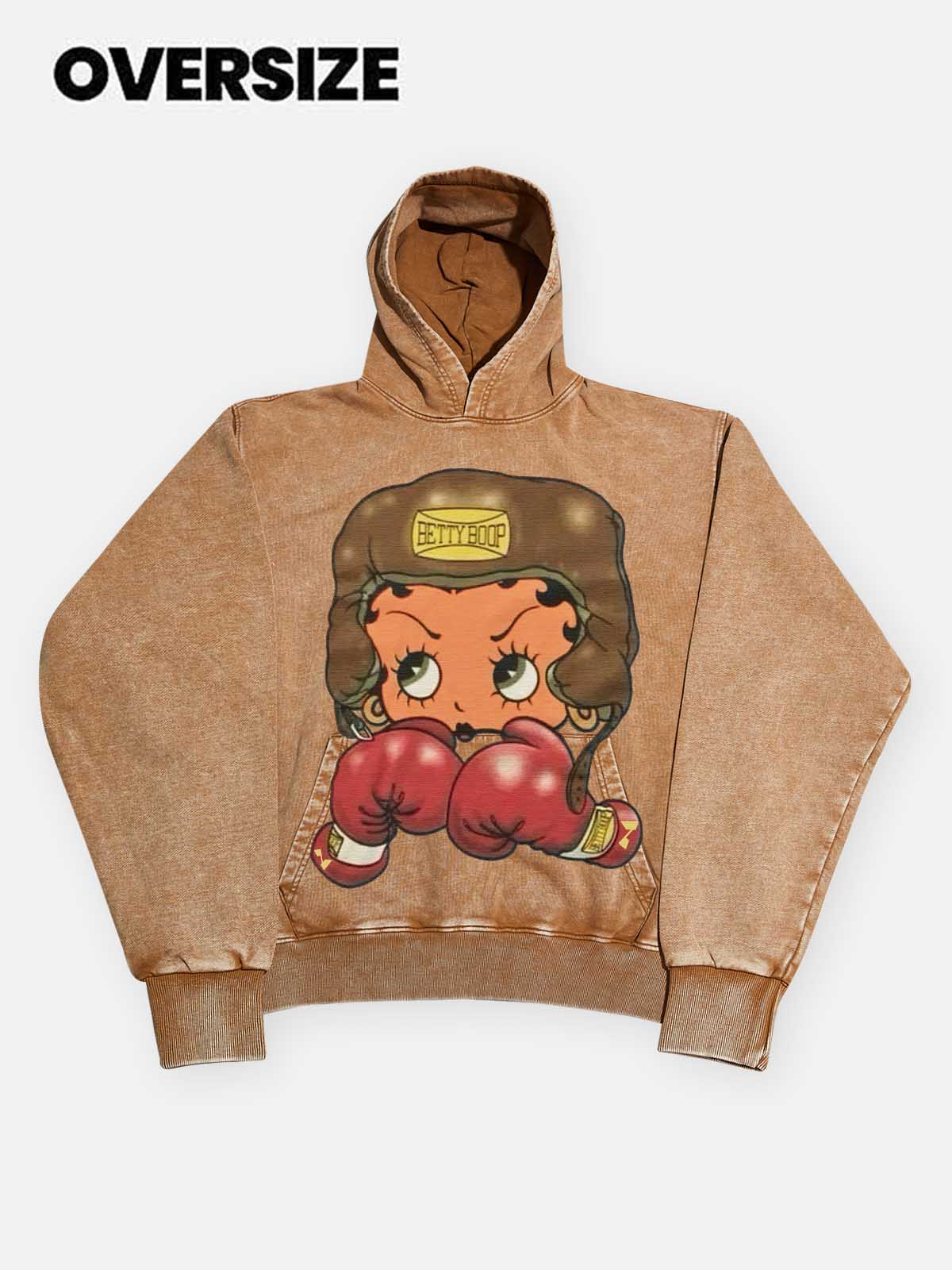 High quality Cartoon girl Boxing Print 425g Hoodie