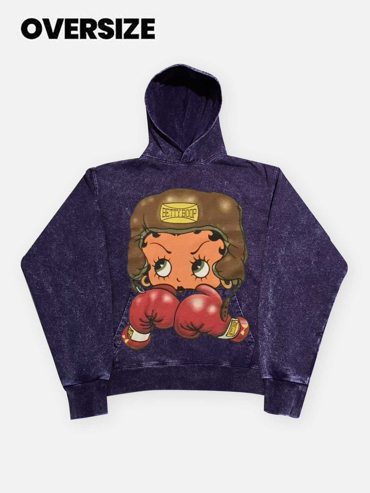 High quality Cartoon girl Boxing Print 425g Hoodie