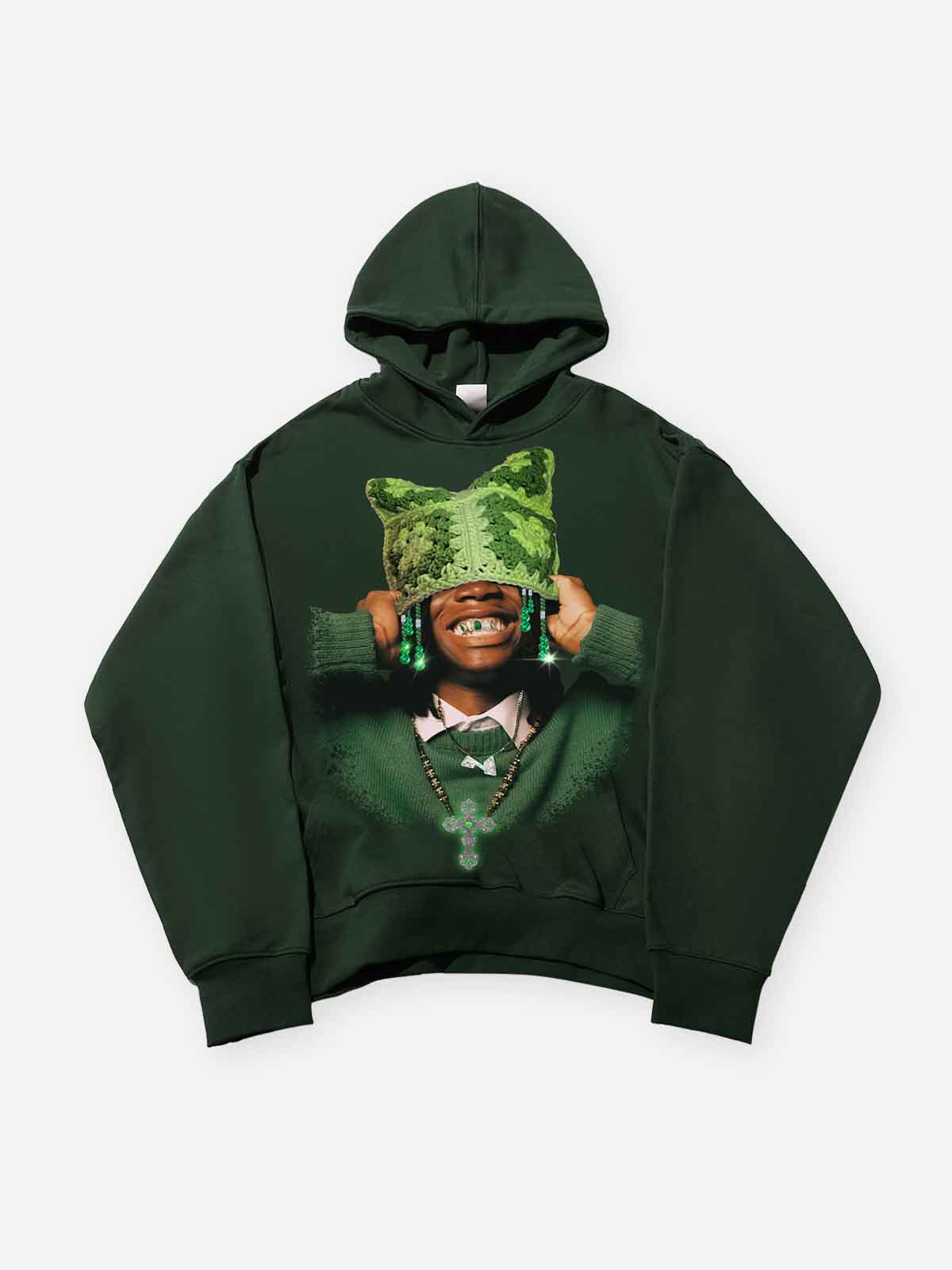 Avocado Green Cat Ear Crochet Hat Thin Hoodie