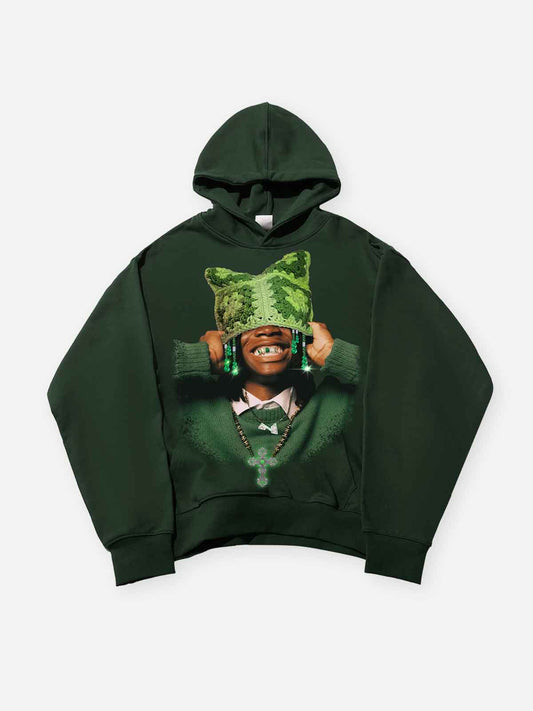 Avocado Green Cat Ear Crochet Hat Thin Hoodie