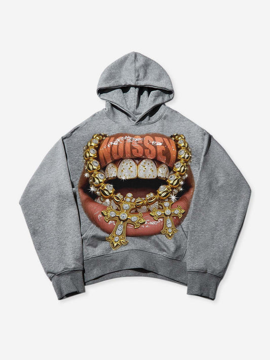 Golden Diamond Jewelry Grills Print Thin hoodie