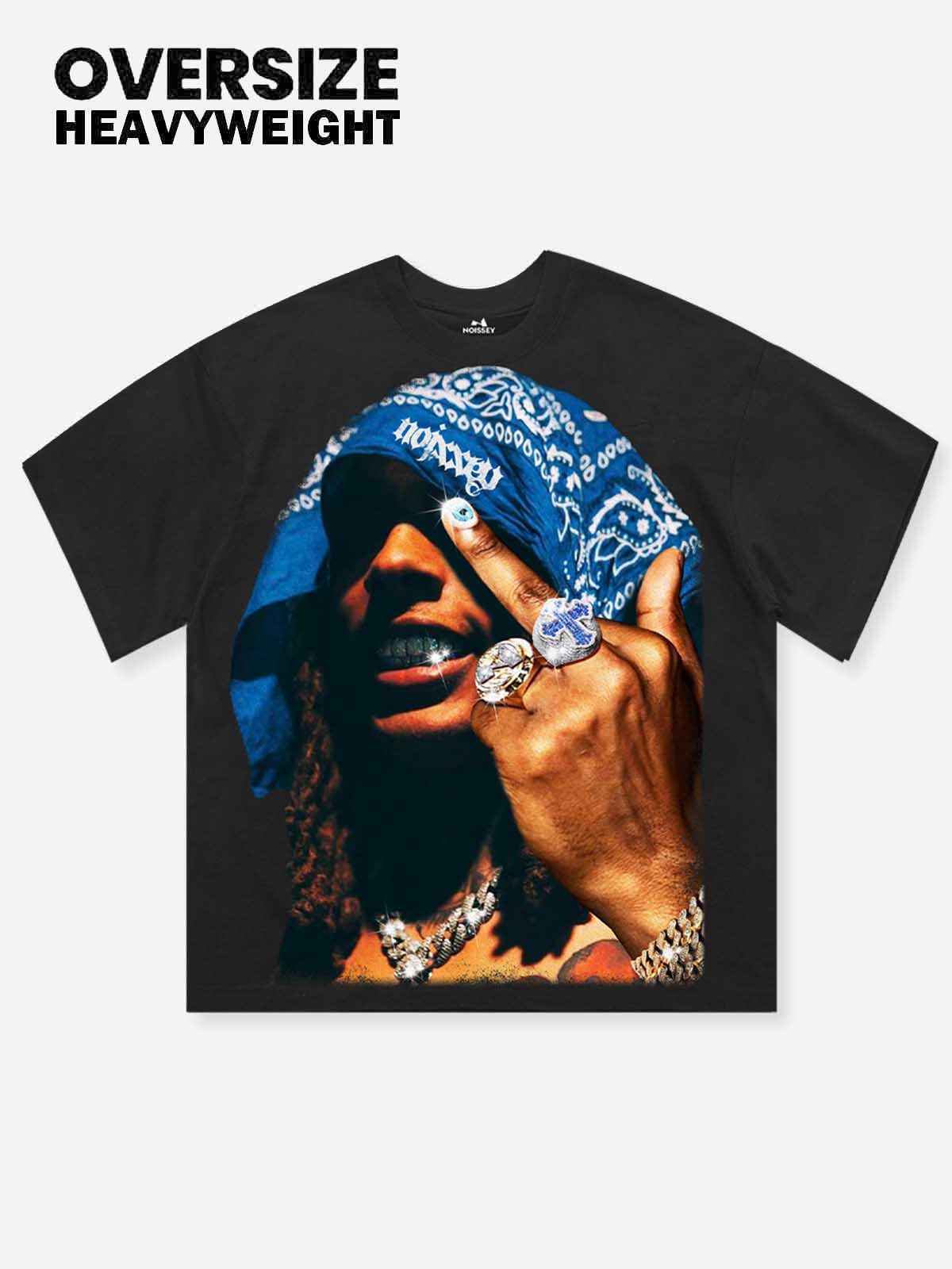 Blue Paisley Prints Headscarf Figure T-shirt