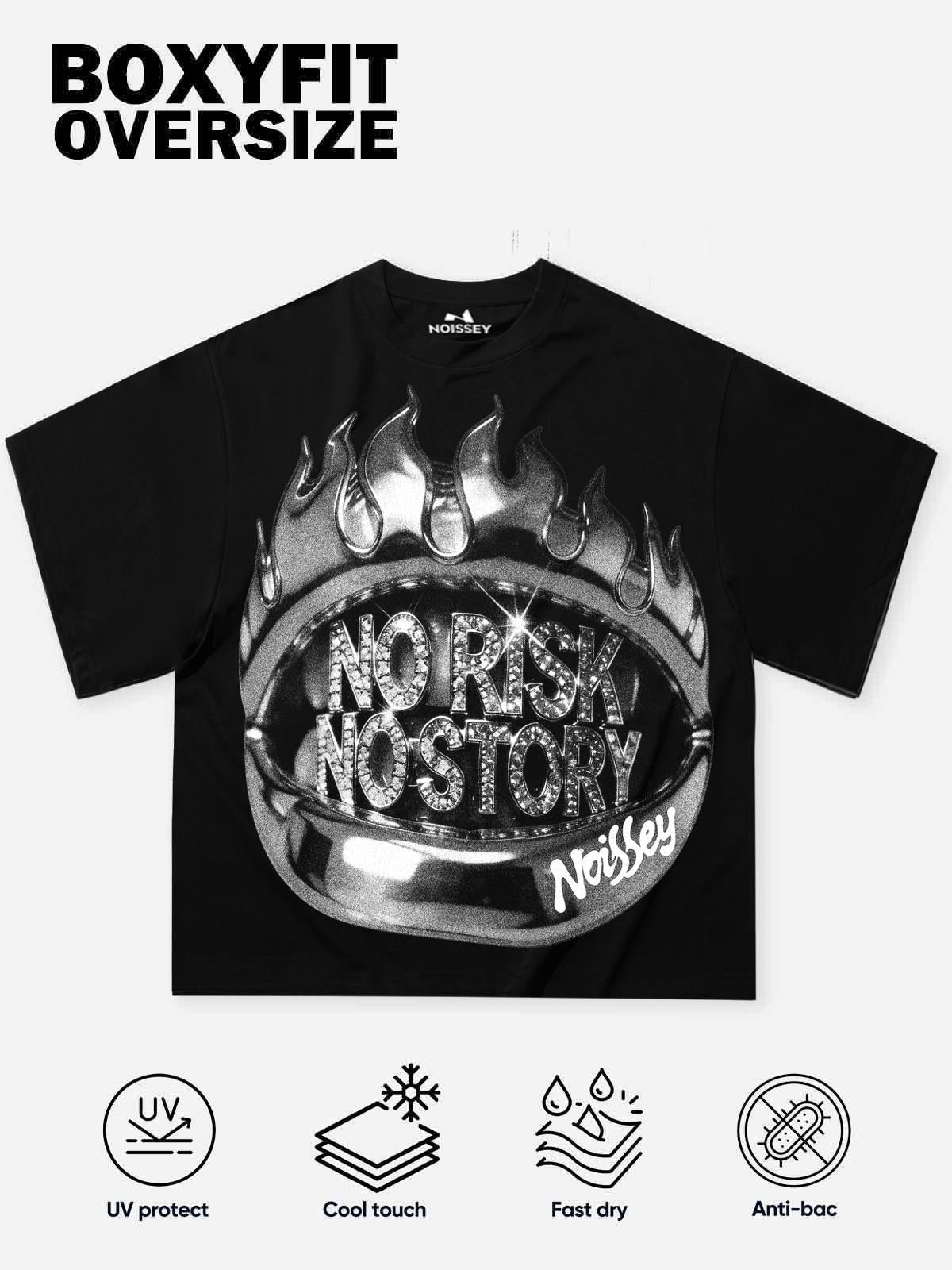 NOISSEY "Metal Flame" No Risk No Story Graphic Oversized Tee - Onyx Black