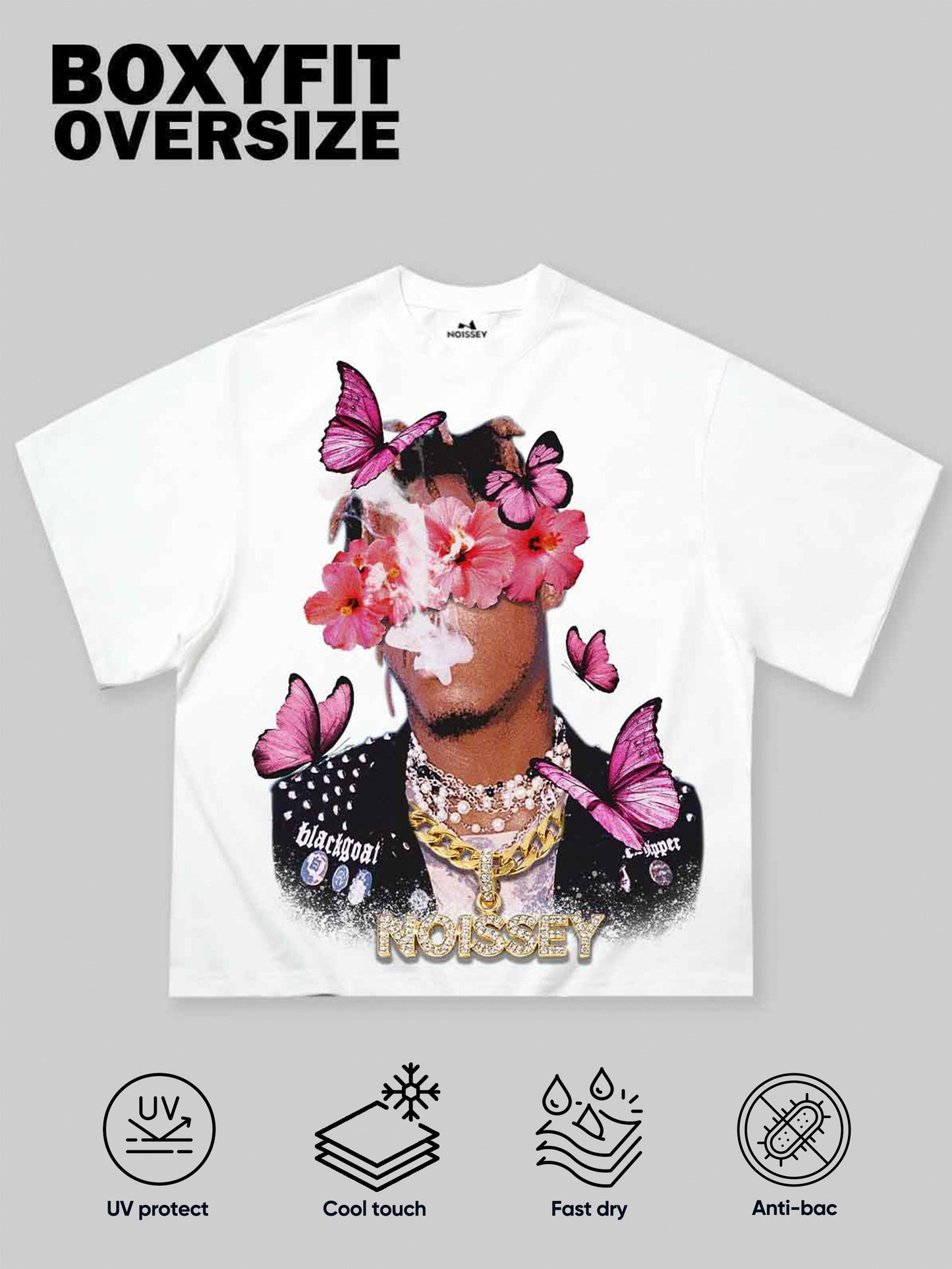 Boxy Oversized T-shirt with Floral & Butterfly Boy Print