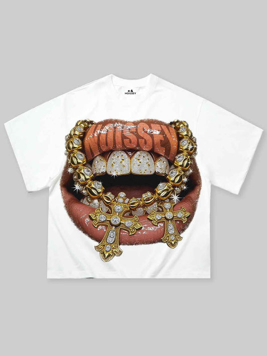 Boxy oversized T-shirt Golden Diamond Jewelry Grills Print T-Shirt