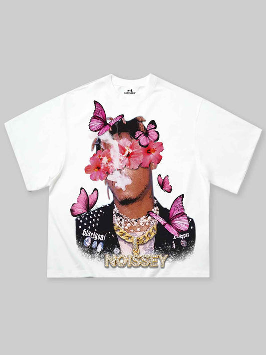 Boxy Oversized T-shirt with Floral & Butterfly Boy Print