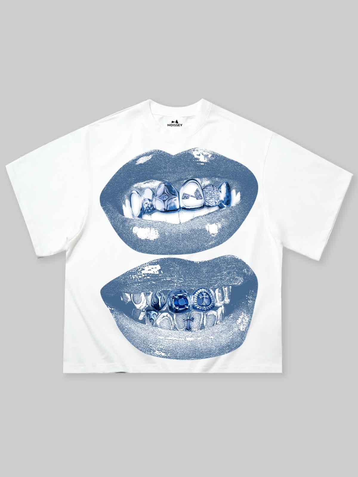 Boxy Oversized T-Shirt with Blue Vintage Noissey Grills Print