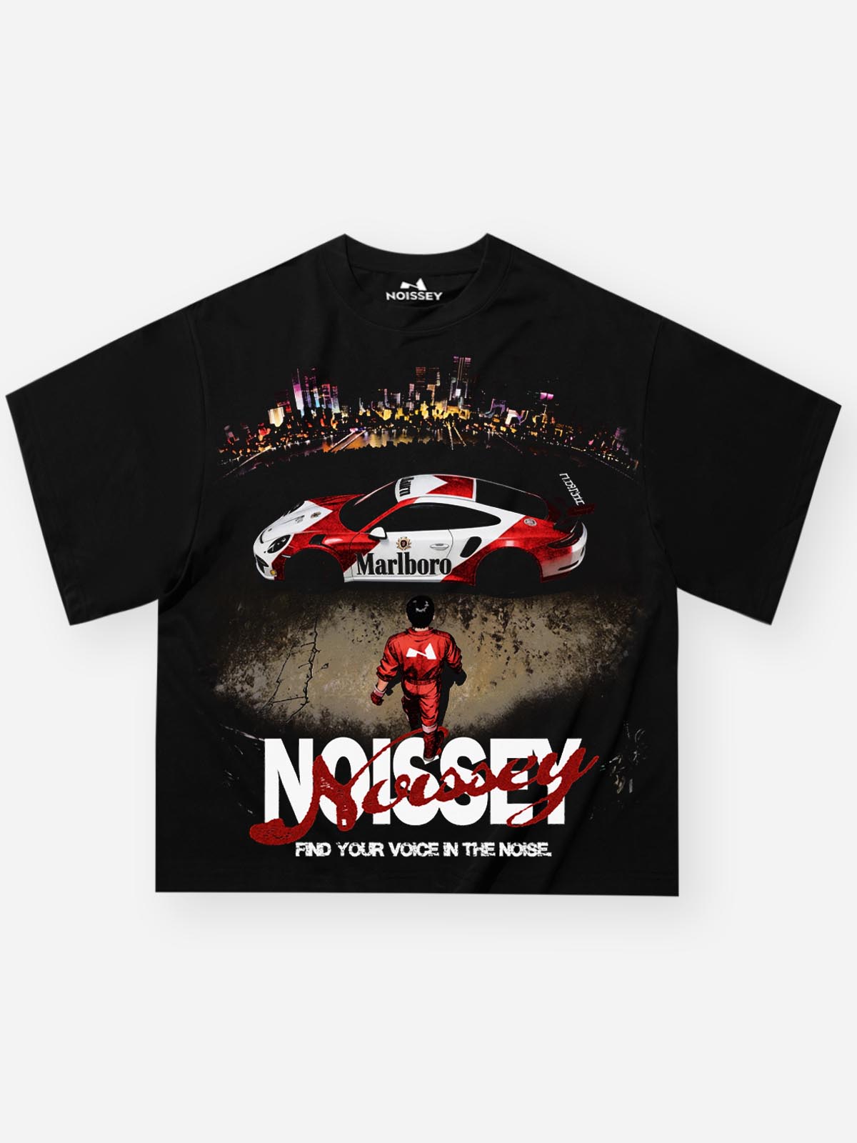 NOISSEY "Marlboro Racing" Black Tee - Boxy Graphic T-Shirt