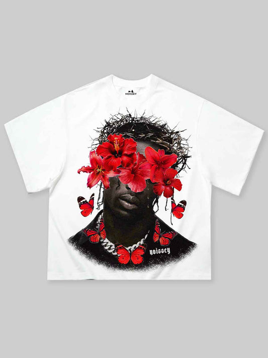 Boxy Oversized T-shirt "Red Bloom"