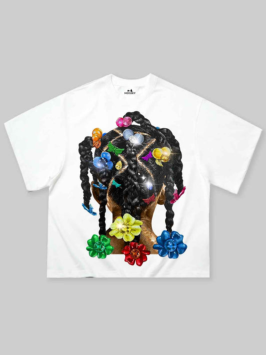 Boxy oversized T-shirt Girlish Braided Hair Art Print