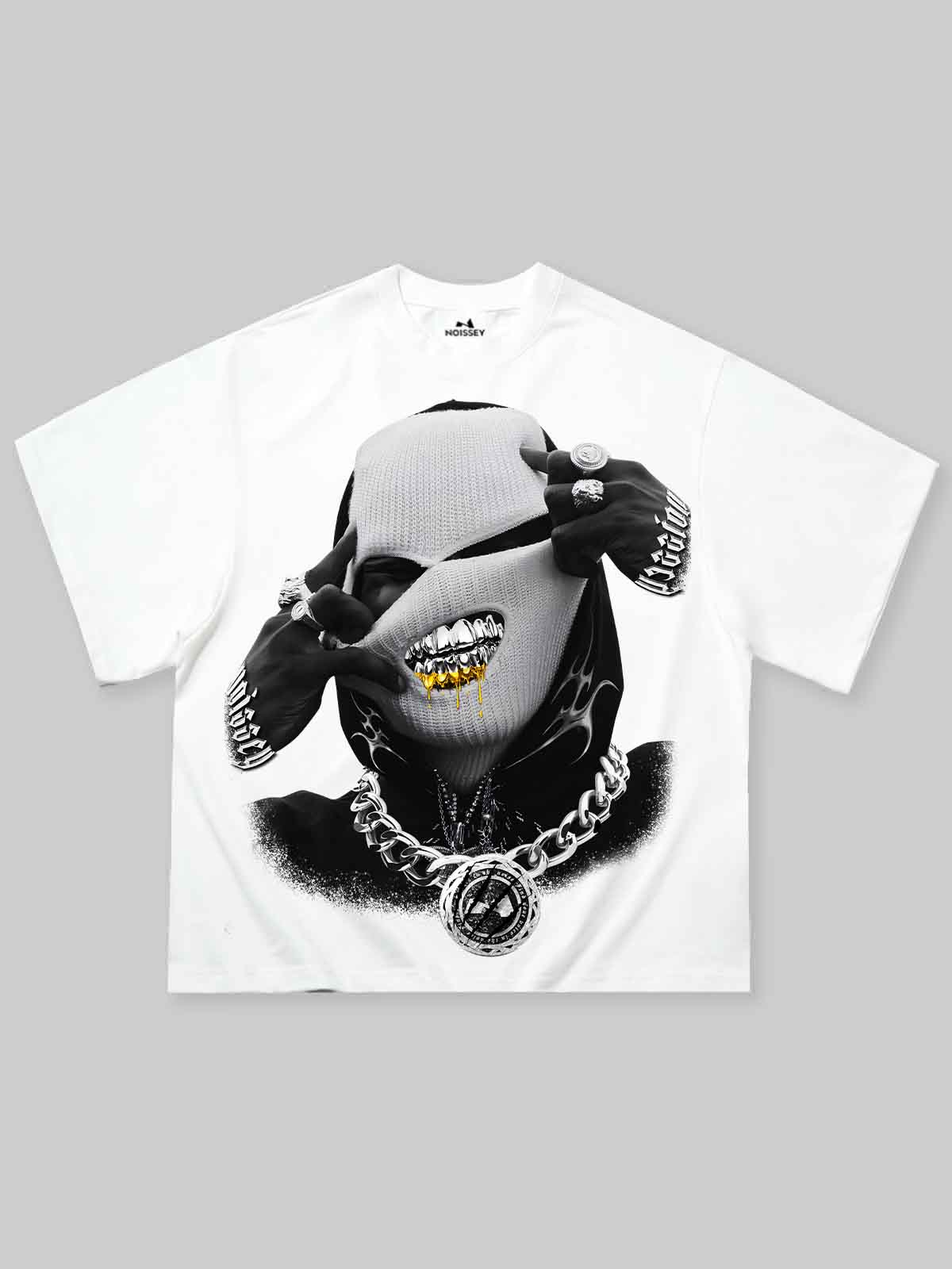 Boxy Oversized T-shirt with Balaclava Gang Print