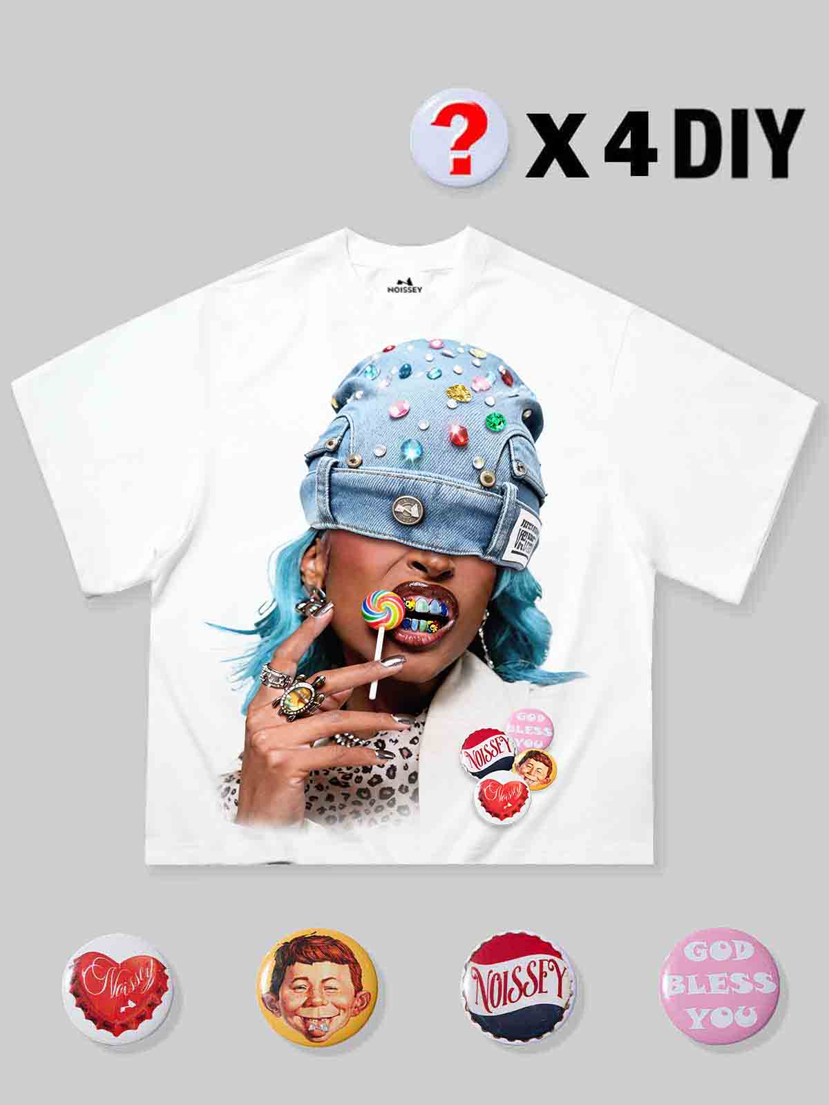 NOISSEY "Lollipop Icon" White Tee - DIY Graphic T-Shirt