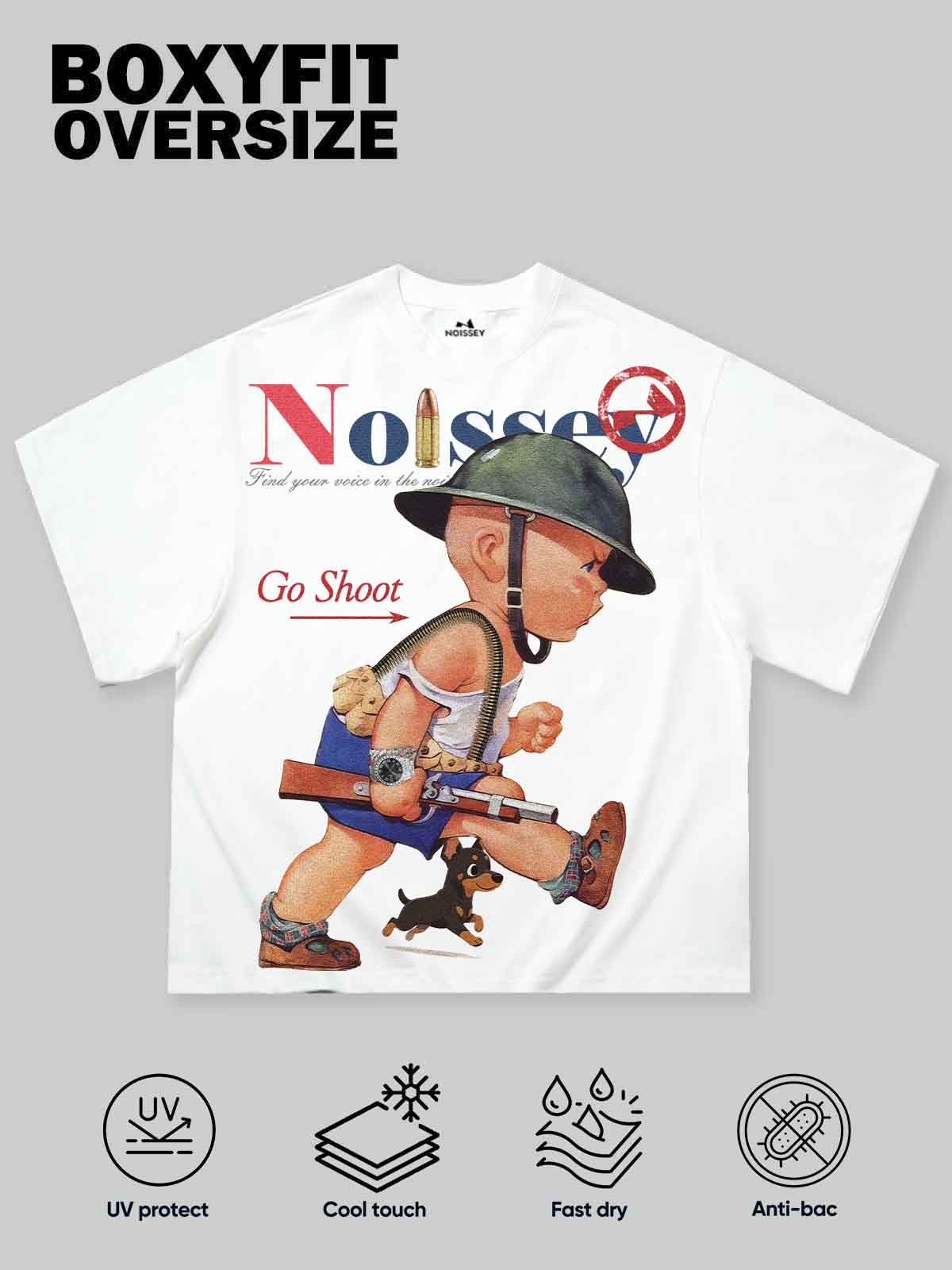 Boxy Oversized T-shirt with Angry Cartoon Kid Trendy Print