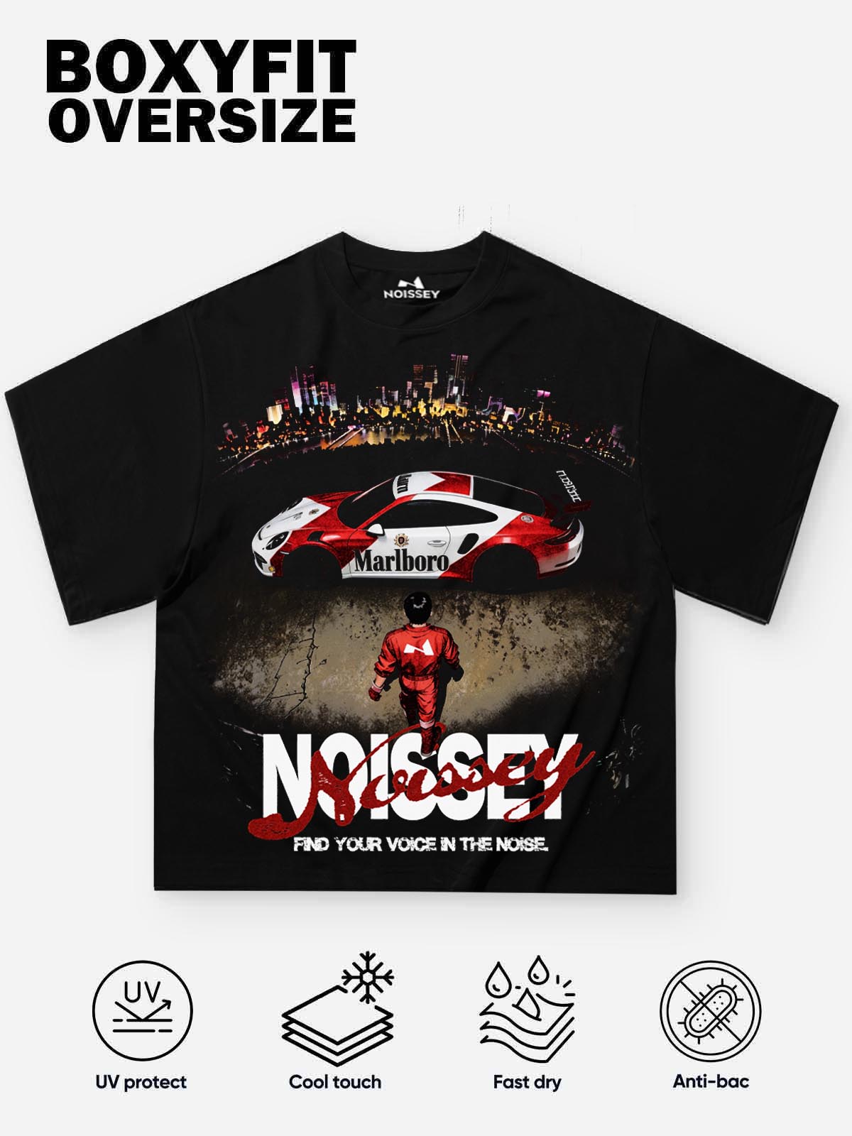 NOISSEY "Marlboro Racing" Black Tee - Boxy Graphic T-Shirt