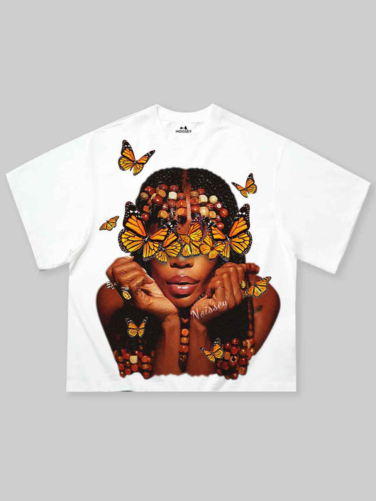 Boxy Oversized T-shirt "Retro Girl & Butterfly"