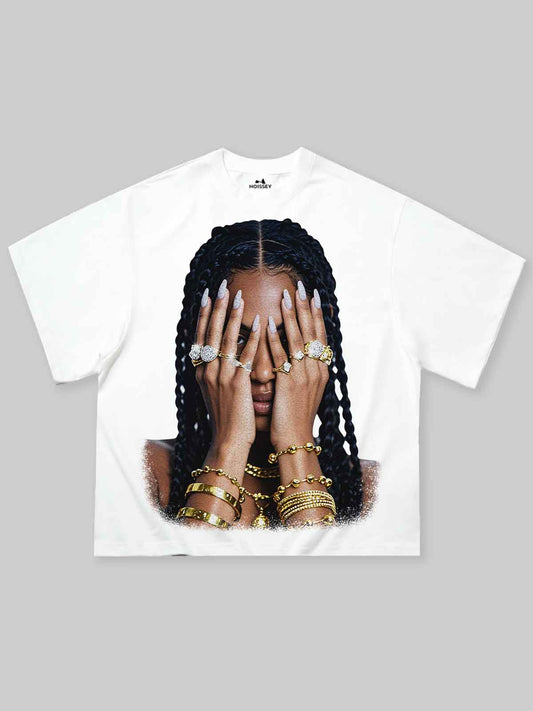 Boxy oversized T-shirt Girl & Her Gilded Nail Art Print T-Shirt