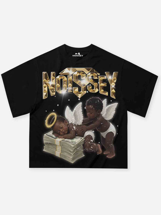 Angel on Money Print Boxy Oversized T-shirt