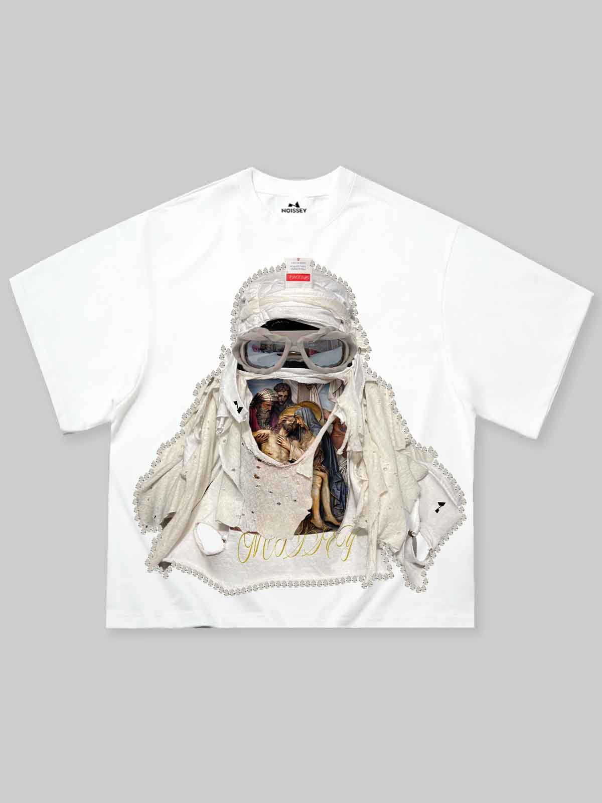 Boxy oversized T-shirt Bible Story Collage Face Mask T-shirt