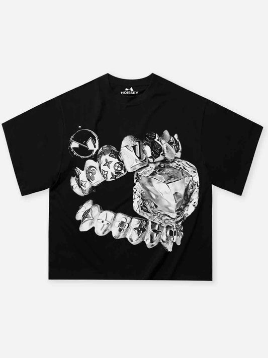 Boxy oversized T-shirt Liquid Metal Teeth and Ice Cube Art Print
