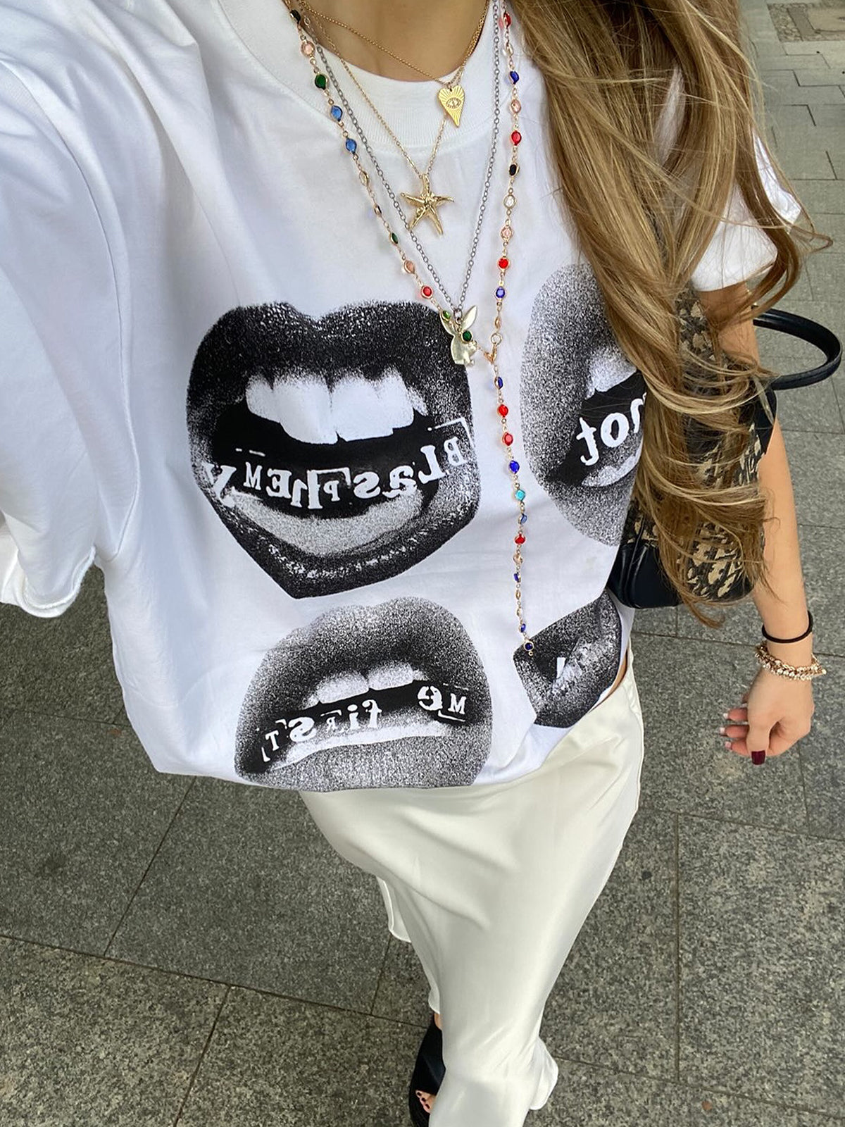 BOUNCE BACK© lip and text printed T-shirt