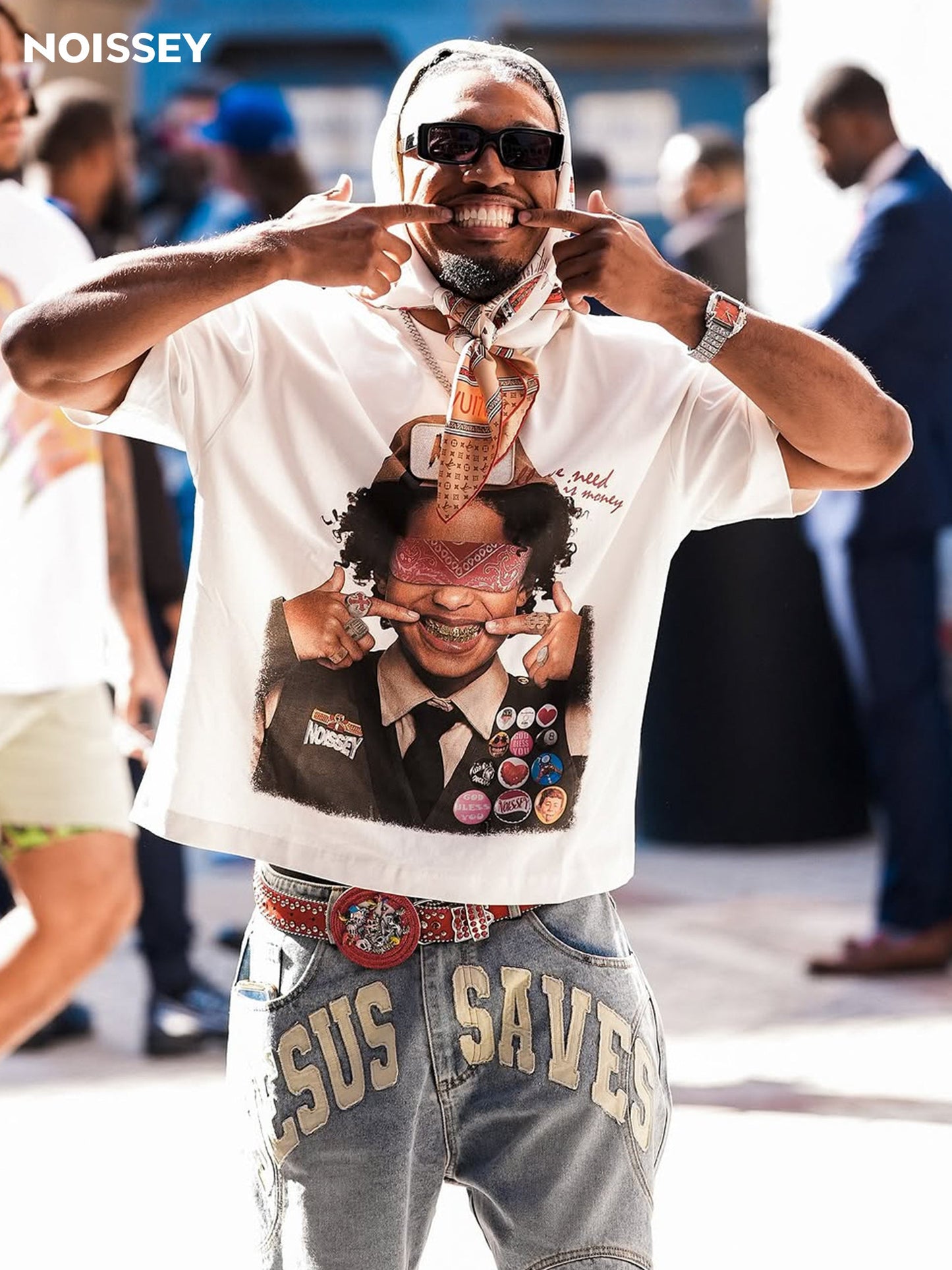 Boxy Oversized T-shirt with Scout Girl Print and DIY Badge