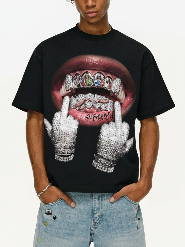 NOISSEY "The Last Supper Grillz" Graphic Tee - Heavyweight Jet Black