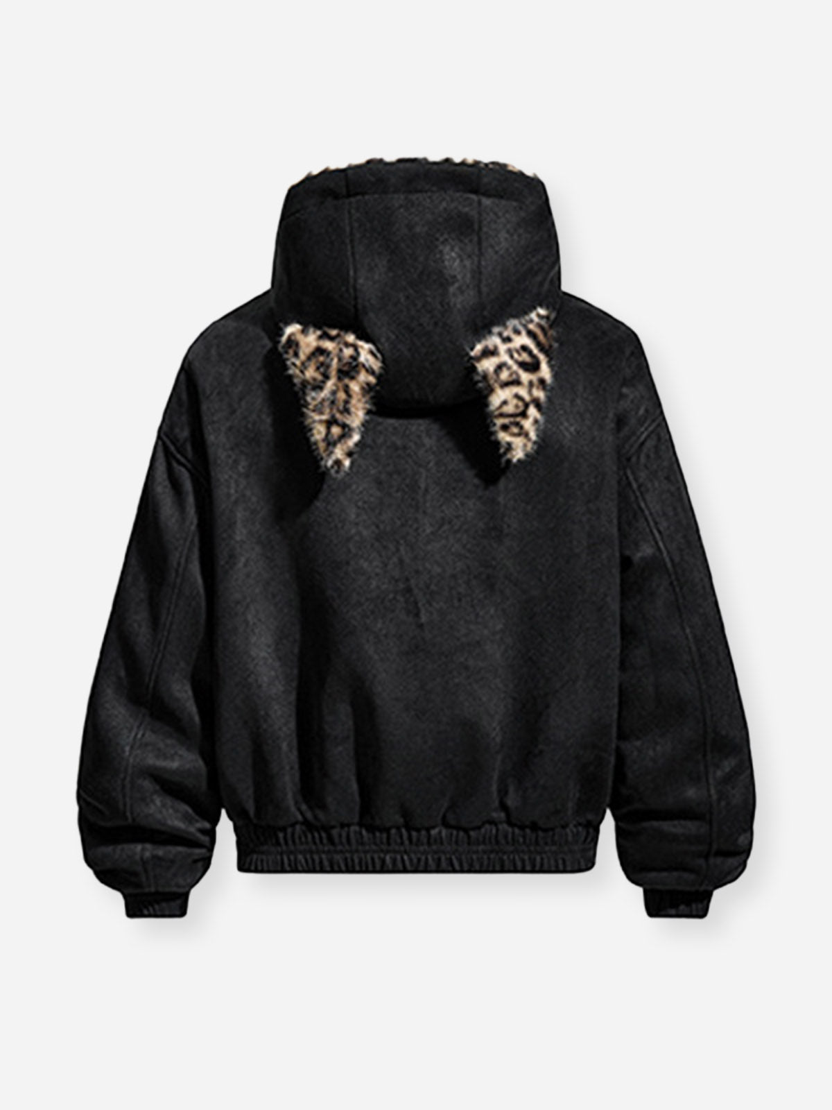 Leopard-Print Cotton-Padded Jacket with Cat Ears