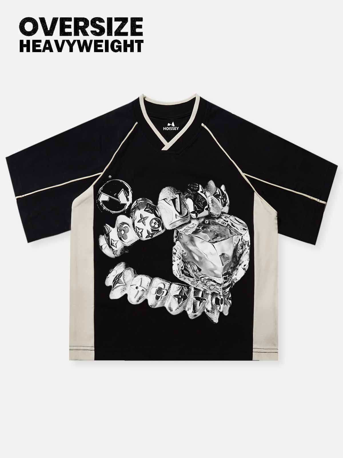 Liquid Metal Teeth Ice Cube Print Preppy Style T-shirt