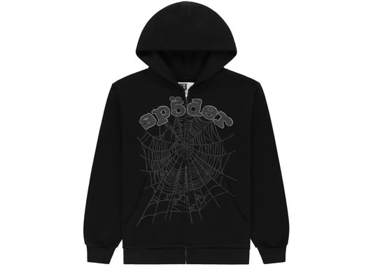 Sp5der ZipUp Hoodie Black Rhinestone