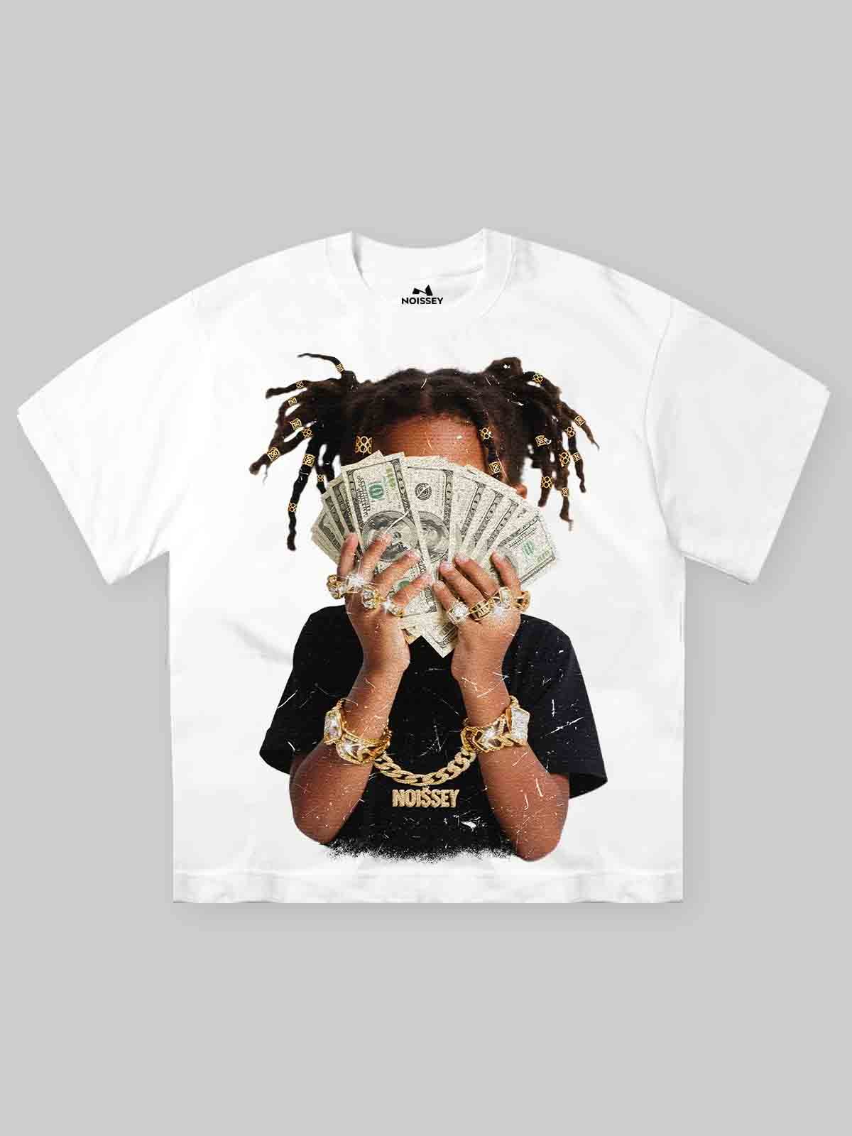 Wealthy Girl Counting Cash Print T-Shirt